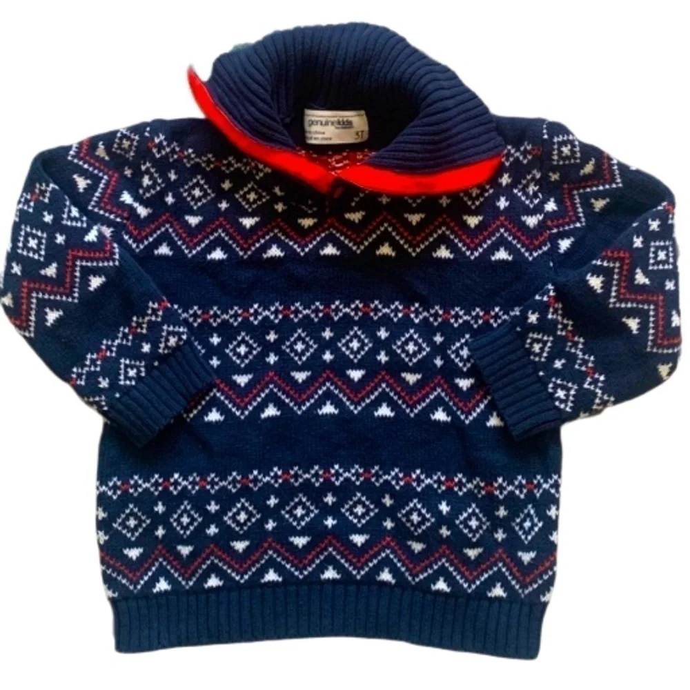Genuine Kids Blue & Red Knit Long Sleeve Sweater